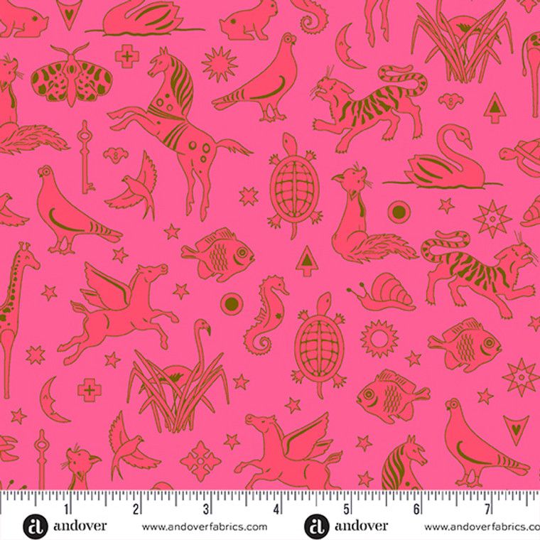 images of animals in dark pink on a lighter pink background