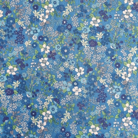 Sagami Cotton Lawn in Blue & Green Floral | per 10 cm