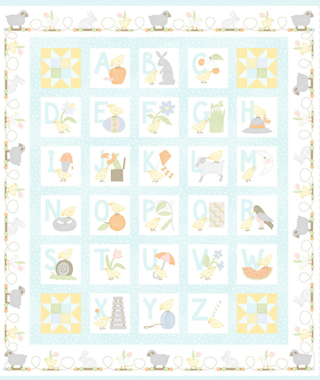 Alphabet Panel in Pink | Little Chicks Flannel by Bonnie Sullivan | per Panel