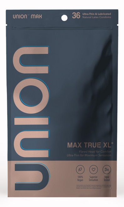 UNION MAX True XL Extra Large 60mm Vegan Condoms 36-Count Pack