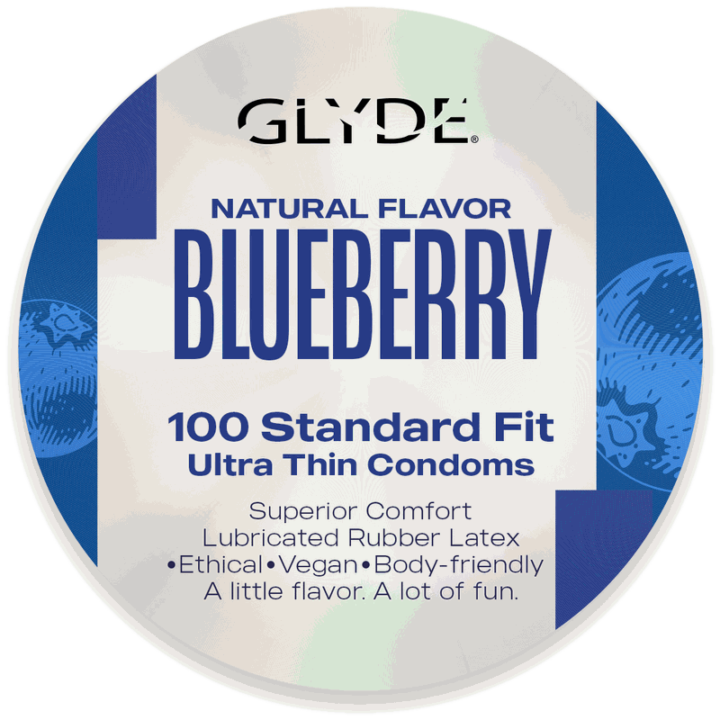 GLYDE ULTRA Blueberry | Natural Flavored Condoms (53mm) Medium Fit | 100 Count