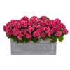 New Nearly Natural Geranium Artificial Plant In Stone Planter Uv Resist Beauty
