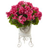 New Nearly Natural 18.5” Geranium W/Planter Uv Resist Indoor/Outdoor Beauty