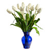 New Nearly Natural 22” Dutch Tulip Artificial Arrangement In Blue Colored Vase In White