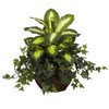 New Nearly Natural 20” Dieffenbachia & Ivy W/Decorative Planter