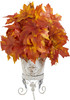 New Nearly Natural 20” Autumn Maple Leaf Artificial Plant In Metal Planter In Orange