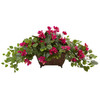 New Nearly Natural 17” Bougainvillea Artificial Plant In Metal Planter In Beauty
