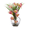 New Nearly Natural 15.5" Calla Lily And Grass Artificial Arrangement In Vase In Pink