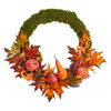 New Nearly Natural 20” Autumn Pumpkin, Gourd And Fall Maple Leaf Wreath