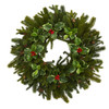 New Nearly Natural 20” Cedar, Antlers, Lily And Ruscus With Berries Wreath