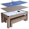 Bluewave Driftwood 7-Ft Air Hockey Table Combo Set W/Benches