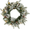 New Nearly Natural 24” Flocked Christmas Wreath With 50 Leds And 264 Tips