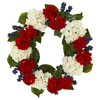 New Nearly Natural 21” Geranium And Blue Berry Artificial Wreath