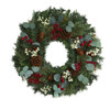 New Nearly Natural 24” Eucalyptus And Pine Wreath With Berries And Pine Cones