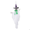 39 1/4" Animated Hanging Smiling Ghost With Witch Hat & Green Bow Halloween Decoration