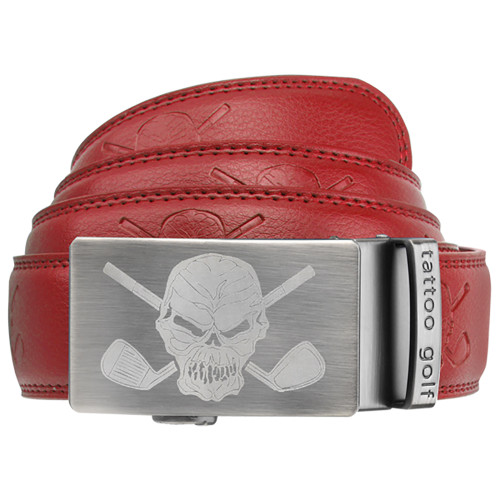 Tattoo Golf Red Leather Ratchet Belt One Size Fits Most