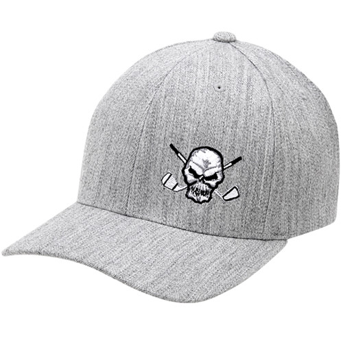 Tattoo Golf Light Heather Grey Skull Design Fitted Golf Hat in Large/X-Large
