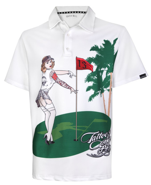 Tattoo Golf Men's Pin High Cool-Stretch Golf Shirt, White, Large