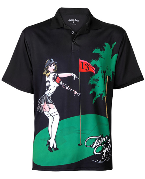 Tattoo Golf Mens Black Pin High Performance Golf Shirt in Large