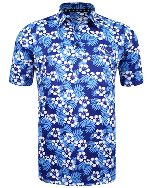 Tattoo Golf Mens Blue Aloha ProCool Hawaiian Golf Shirt in XX-Large