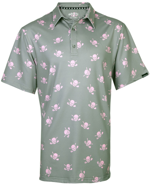 Tattoo Golf Men's  Lucky 13 Cool-Stretch Golf Shirt, Grey/Pink, Small