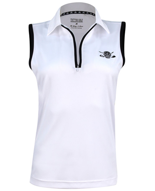 Tattoo Golf Womens White/Black Sleeveless Cool-Stretch Golf Shirt in Large