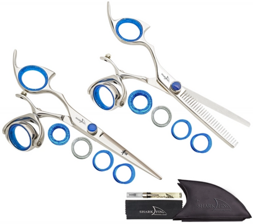 Sharkfin Left Handed Scissors Professional Super Swivel STAINLESS SET 6.25" SHEAR & 7 TOOTH CHUNKER Set