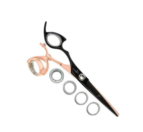 Sharkfin Left Handed Scissors Professional Super Swivel ROSE GOLD/BLACK 5.5" SHEAR