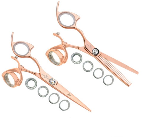 Sharkfin Left Handed Scissors Professional Super Swivel ROSE GOLD SET 5.5" SHEAR & 40 TOOTH BLENDER