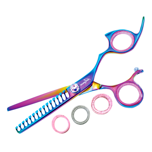 Sharkfin Right Handed Scissors Professional Non-Swivel RAINBOW 15 TOOTH TEXTURIZER