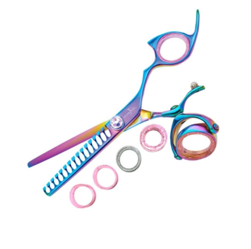 Sharkfin Right Handed Scissors Professional Super Swivel RAINBOW 15 TOOTH TEXTURIZER