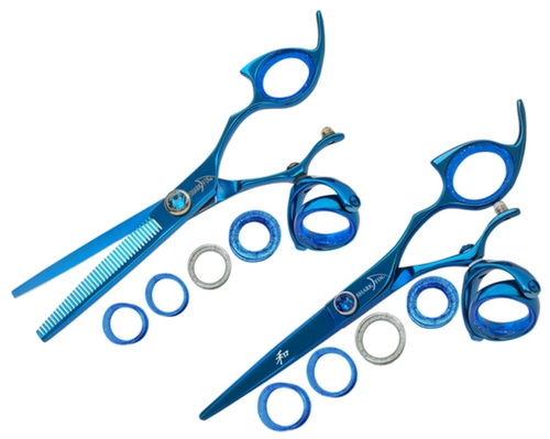 Sharkfin Professional Right Super Swivel BLUE 5.5" Shear & 40 Tooth Blender Set