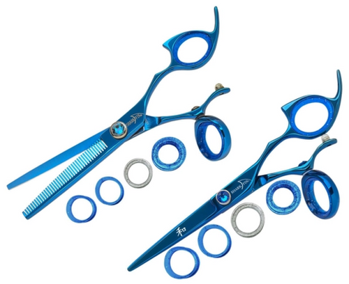 Sharkfin Shears Professional Right Swivel Blue 5.5" Shear & 40 Tooth Blender Set
