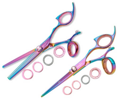 Sharkfin Right Handed Scissors Professional Swivel RAINBOW SET 6.25" SHEAR & 28 THINNER