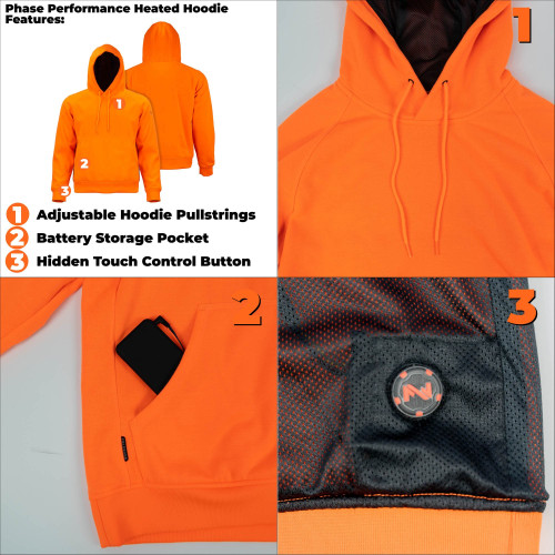 Mobile Warming Phase Men's 7.4V Battery Heated Hoodie ORange in Small Size