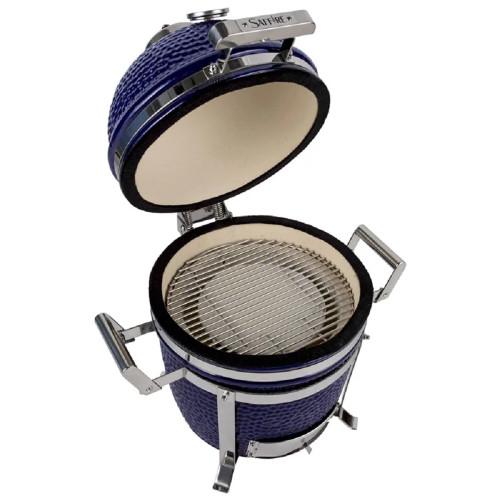 New Saffire Portable Kamado Small 13" Ceramic Grill And Smoker With Stand Blue