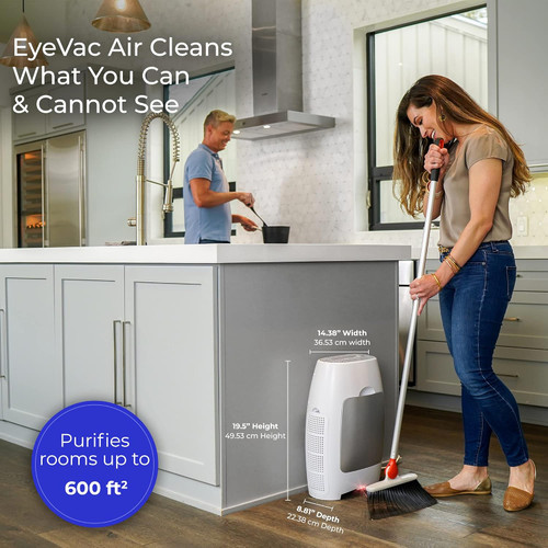EyeVac Air 2-in-1 Touchless Vacuum and HEPA Air Purifier in White with White Canister