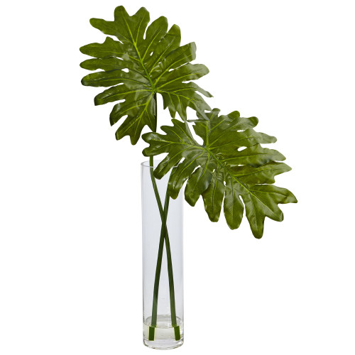 New Nearly Natural 29” Philodendron In Cylinder Glass