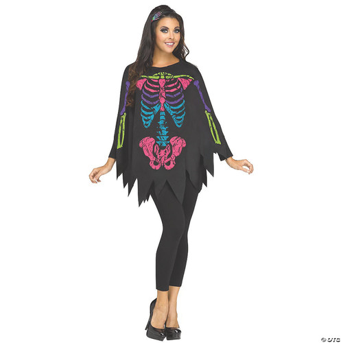 Fun World Women's Skeleton Poncho, Multi, Standard Costume