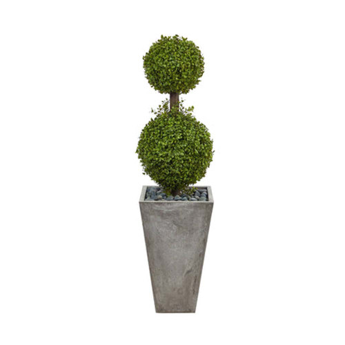 New Nearly Natural 4’ Double Boxwood Topiary Artificial Tree In Cement Planter