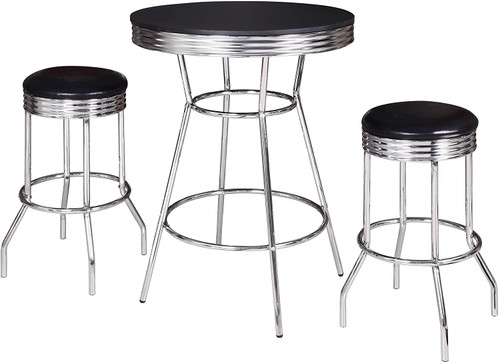 Bluewave Remington 3 Piece Pub Table Set - Chrome And Black