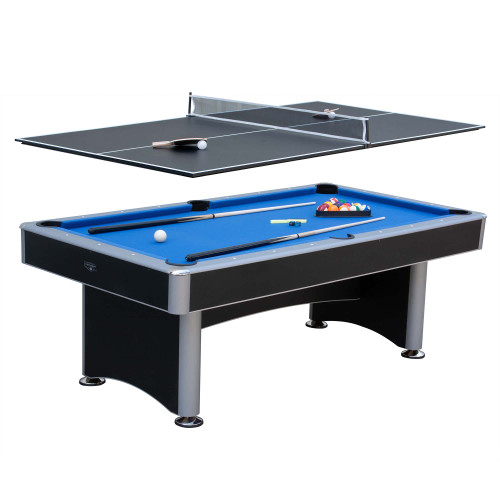 Bluewave Maverick Pool Table with Table Tennis Top Black with Blue Felt in 7'