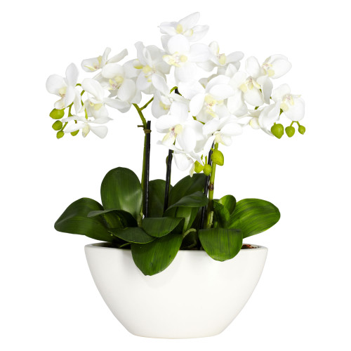 New Nearly Natural 15" Phalaenopsis W/White Vase