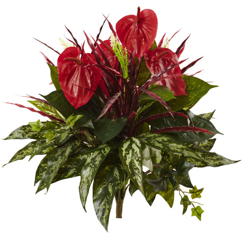 New Nearly Natural 24” Mixed Anthurium Bush Set Of 2