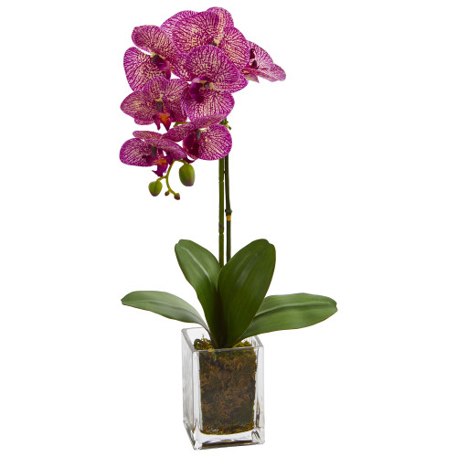 New Nearly Natural 24” Orchid Phalaenopsis Artificial Arrangement In Vase In Pink