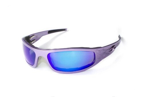 NEW ICICLES Baby Bagger Mirror Blue Lens Sunglasses with Purple Flame Frame