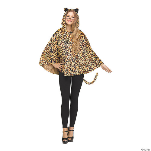 Fun World Leopard Hooded Poncho Adult Costume-One Size Brown - One Size Fits