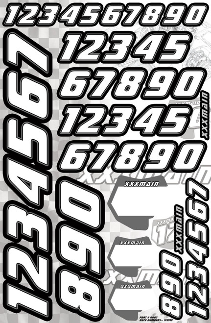 New Xxx Main Racing Race Numbers - White