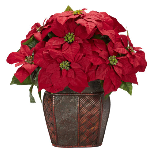 New Nearly Natural 18” Poinsettia W/Decorative Vase