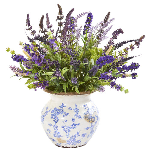 New Nearly Natural 17” Lavender Artificial Arrangement In Floral Vase